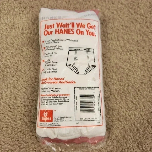 Hanes Men's Briefs 3-Pack Size 38 NWT Underwear Cotton 1992 Vtg Preshrunk #A22 - Picture 3 of 3